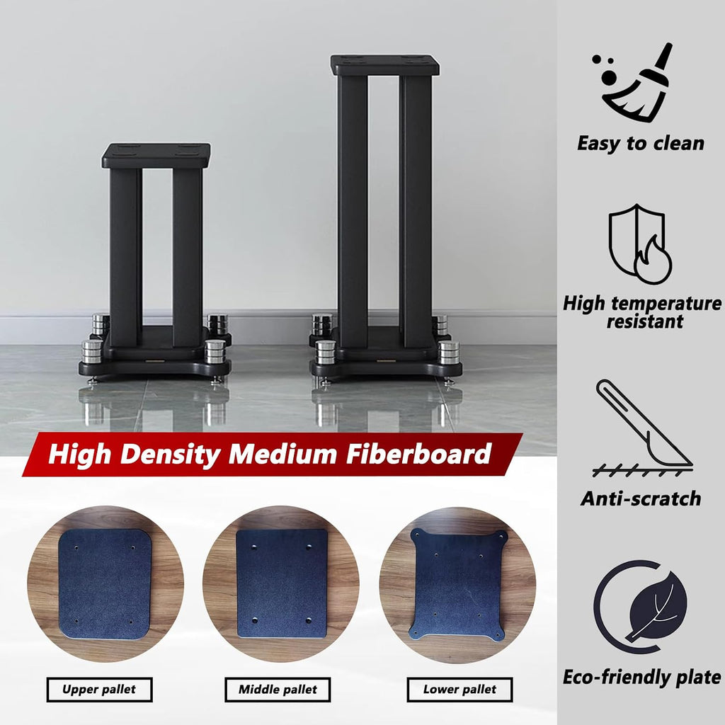 A Pair of Speaker Stands, Heavy Duty Speaker Stand Holds Bookshelf/Satellite/Large Speaker, Vibration-Absorbing MDF Design, 1.96×1.96in Metal Column Support,Holds 88lbs Speaker (Black, 11.8in)