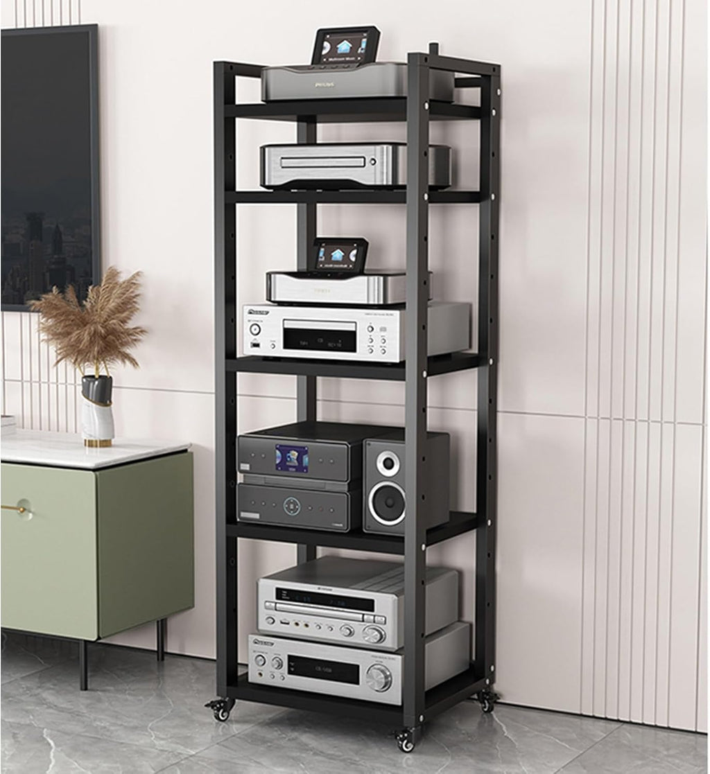 Stereo Rack Cabinet 63 Inch High, 5 6 7 8 Tier Record Player Stand for Turntable Av Media Receiver Equipment Storage, Adjustable Shelving Audio Tower Shelf(Color:5 Tier,Size:50cm Wide)