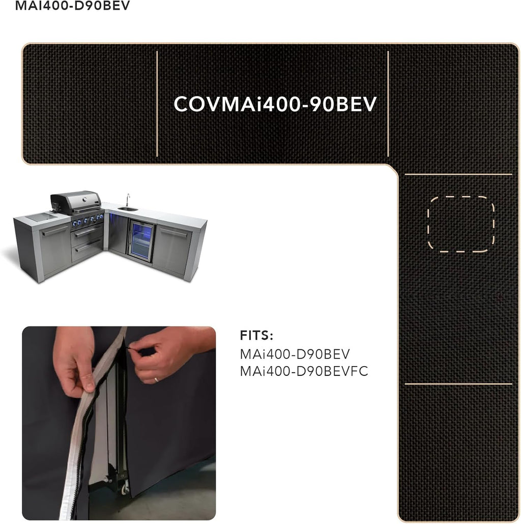 Mont Alpi Cover for 82' W x 88' D Original Deluxe Black 400 Series L-Shaped Outdoor Kitchen with Beverage Center - MAi400-90BEV / MAi400-D90BEV / MAi400-BSS90BEV / MAi400-D90BEVFC / MAi400-BSS90BEVFC