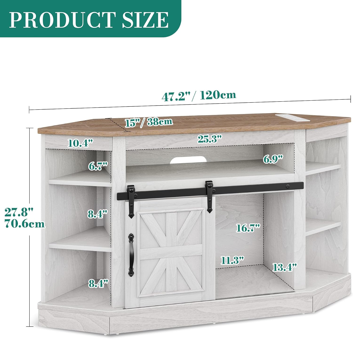 YITAHOME Corner TV Stand for 50 Inch TV, Farmhouse Entertainment Center with Storage & Power Outlet, TV Console Cabinet and Sliding Barn Door for Living Room, Grey Wash & Grey White