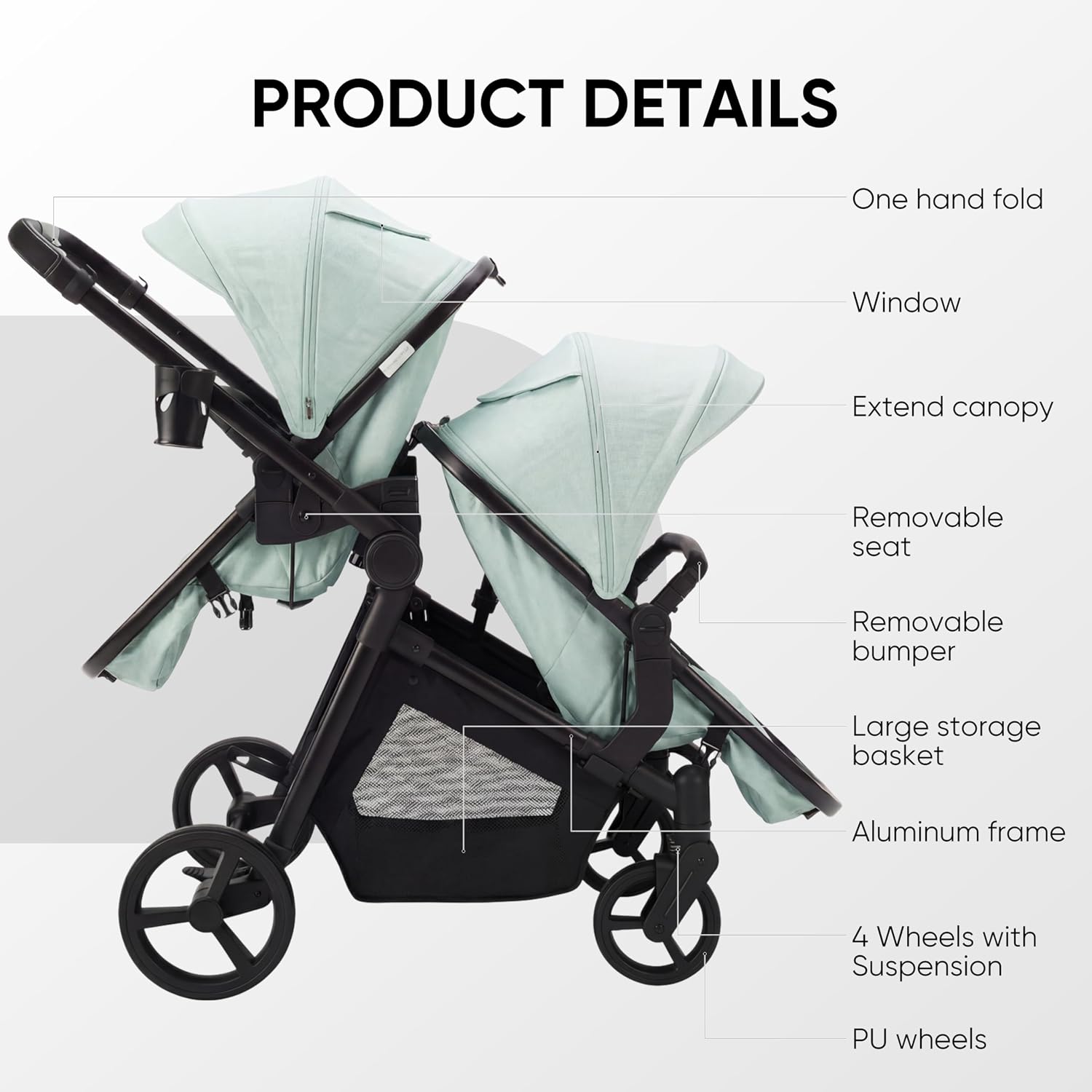 Double Stroller for Twins Infants and Toddlers, Foldable Tandem, Convertible Twin to Single Stroller, Compact Light Weight， Ages 0-3 Years (B0G4LS2W5D)