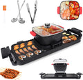 Barbecue Hot Pot 2 In 1, Indoor Korean BBQ, Dual Control Shabu Shabu, Hot Pot with Grill, Multifunction Smoke Free Stove Portable with Free Spoons, Brushes, Pliers, Strainer Scoops 110v.