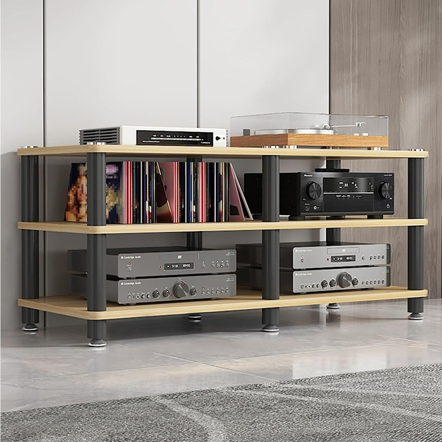 AV Media Stand, Audio Rack Corner Component Cabinet, Open Storage Shelf, Power Amplifier Shelf Equipment, TV Printer Storage Stand, for Home, Office(Natural,3 Tier 50CM/19.6in)