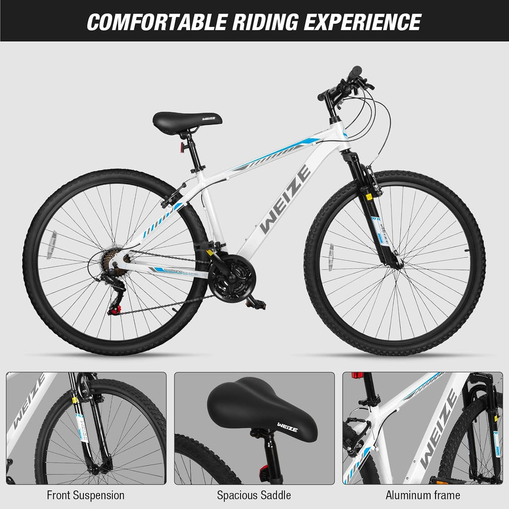 WEIZE Hardtail Mountain Bike, 29 Inch Wheels Outdoor Cycling Bike, 21-Speed Trigger Shifter, Aluminum Frame for Women and Men, Comfort Saddle, MTB Bicycle with Suspension Fork