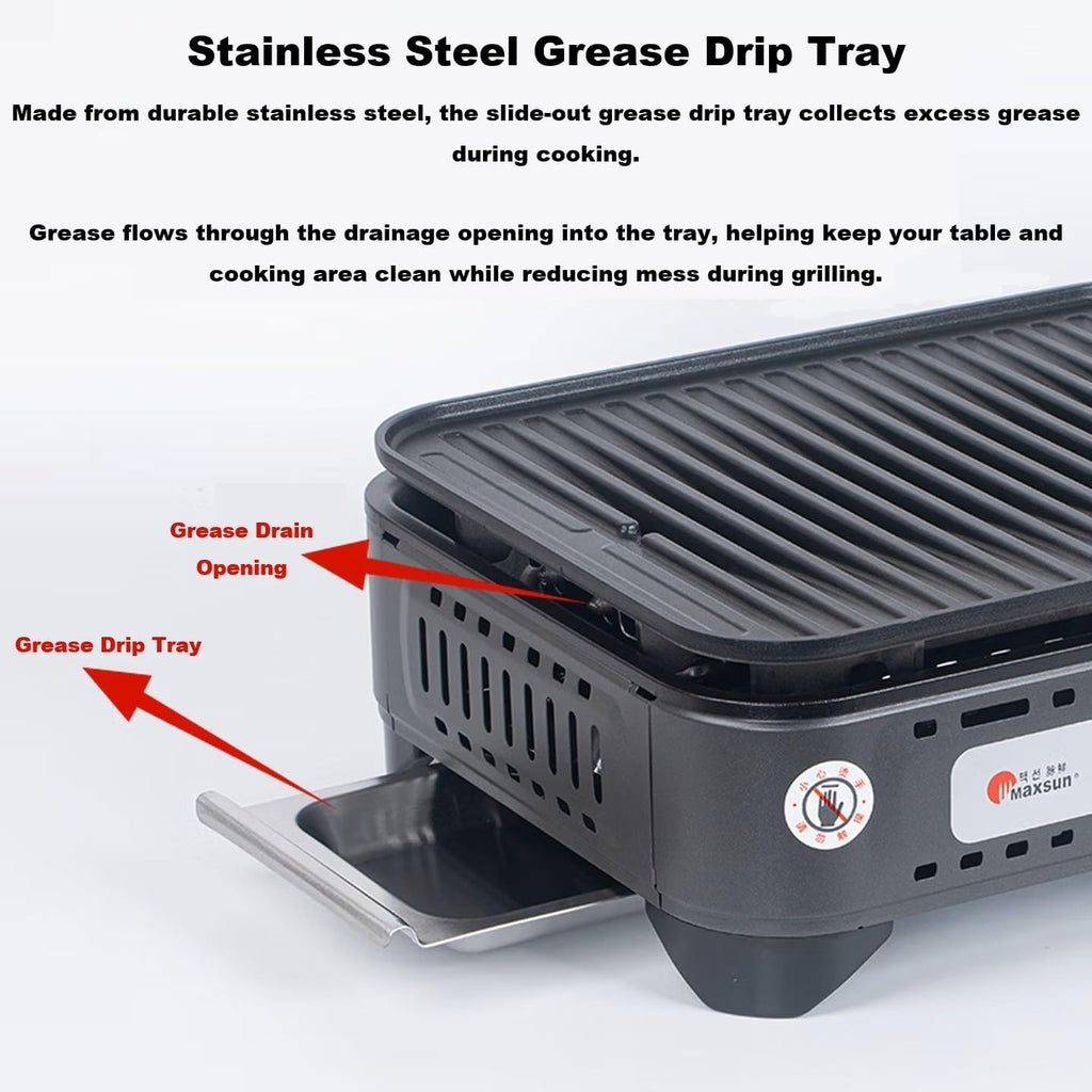 MAXSUN Portable Butane Grill, Tabletop BBQ Camping Stove MS-8, 7,250BTU Outdoor Gas Grill with Nonstick Plate, Fast Heat-Up Portable Cooker for Tailgating, Picnics & Korean BBQ