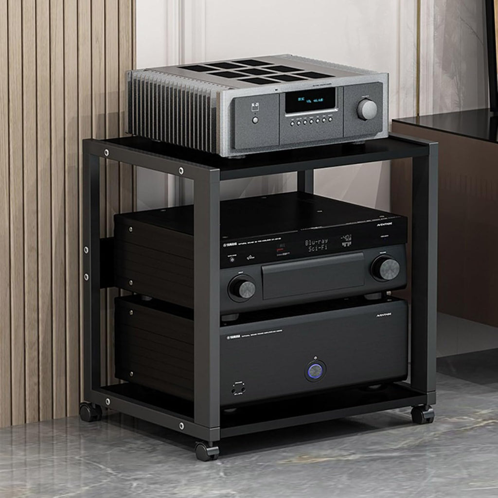 Modern AV Media Stand, Heavy Duty Hifi Audio Component Stand Corner Tv Entertainment Stereo Cabinet Amplifier Rack Shelf Rolling Projector Cart, Office Home Theater Video Rack DVD Record Player Stan