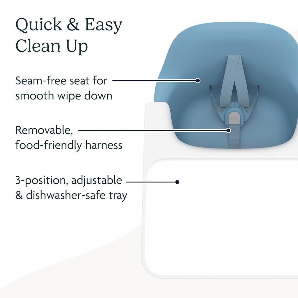 UPPAbaby Ciro High Chair/Sleek, Easy-to-Clean Design/Perfect-Fit Tray to Bring Baby to Table/Patent-Pending Harness/Dual-Position, 180-Degree Rotating Footrest/Caleb (Steel Blue/Rubberwood)