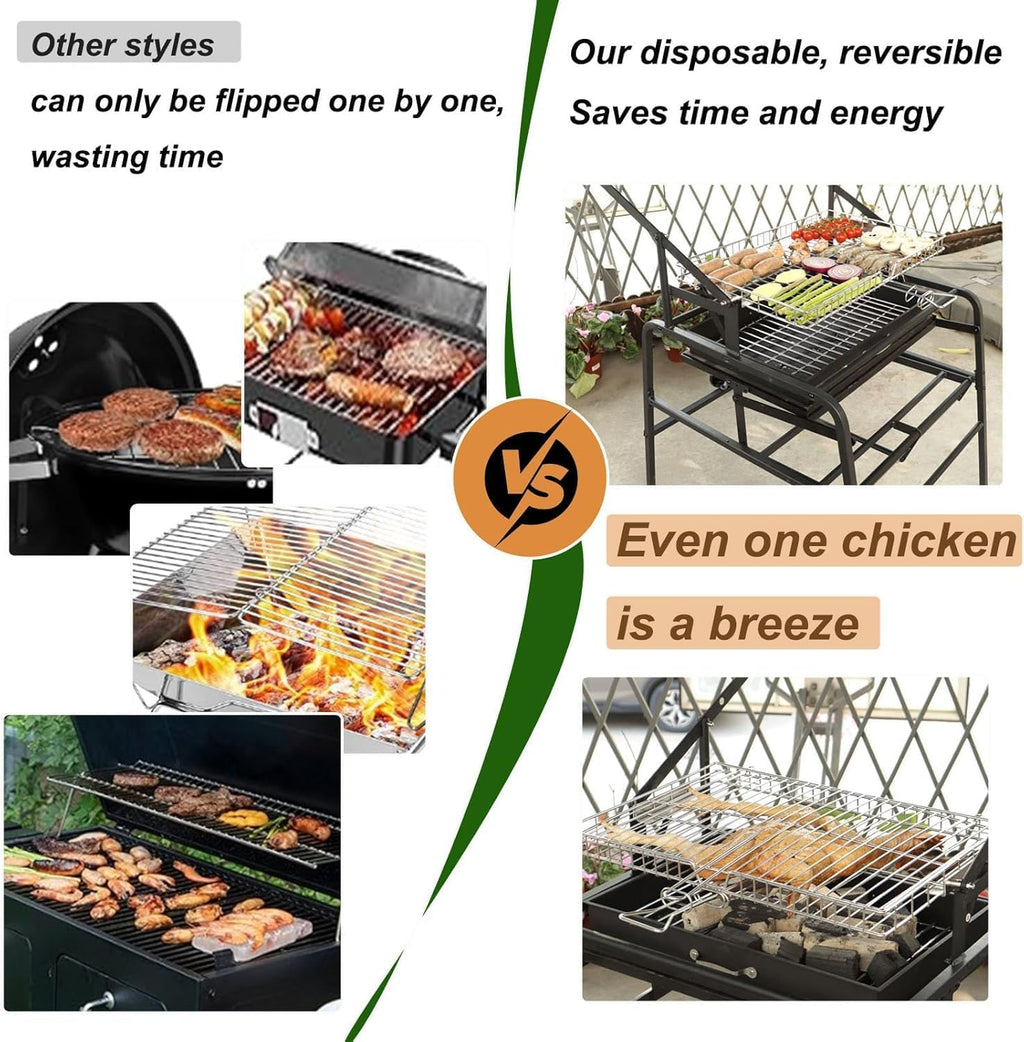 Extra Large Charcoal Grill, 360° Rotating Charcoal Grill, Portable Smoker Stainless Steel Grill With Liftable Charcoal Brazier, Camping Grill