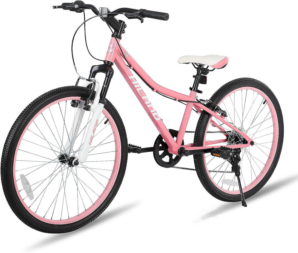 HILAND 24 Inch Kids Bike for Boy Girl Age 7-15 Year Old, Youth Mountain Bike, 7-Speed Kid's MTB Bicycles, Pink