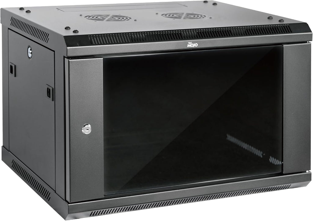Tecmojo Elite Collection 6U Wall Mount Server Cabinet IT Network Rack Enclosure Lockable Door and Side Panels Black (Black, Elite/Glass/17.7inch Deep)