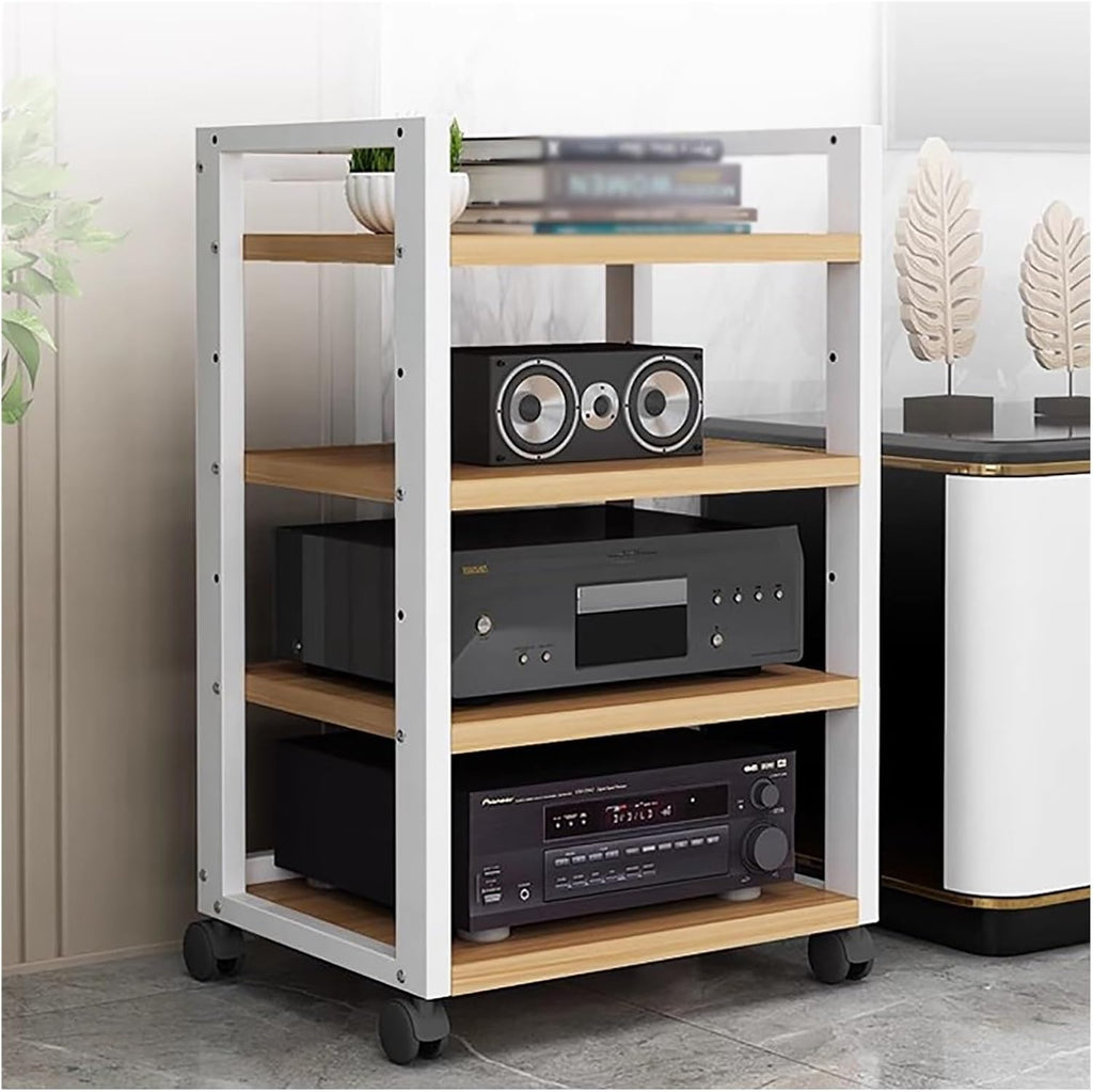 JYHHCYS Audio Component Rack Media Stereo Stand Equipment Shelf 3 4 5 Tier, Free Standing Heavy Duty Media Storage Stands on Wheels, Commercial Home (Color : White-#2, Size : 4 Layer)