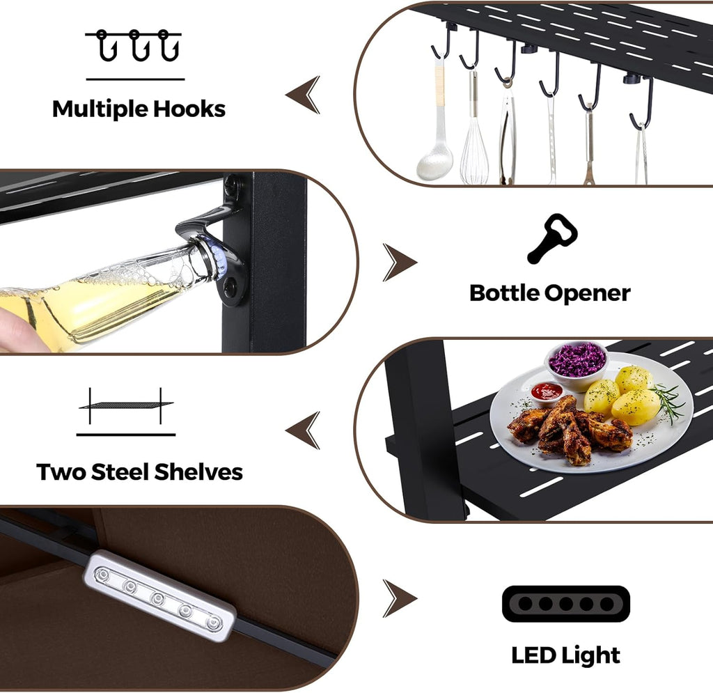 ABCCANOPY Grill Gazebo with Extra Awning - 11x5 Outdoor BBQ Canopy Shelter with 2 Led Lights for Patio Backyard Grilling (Coffee)