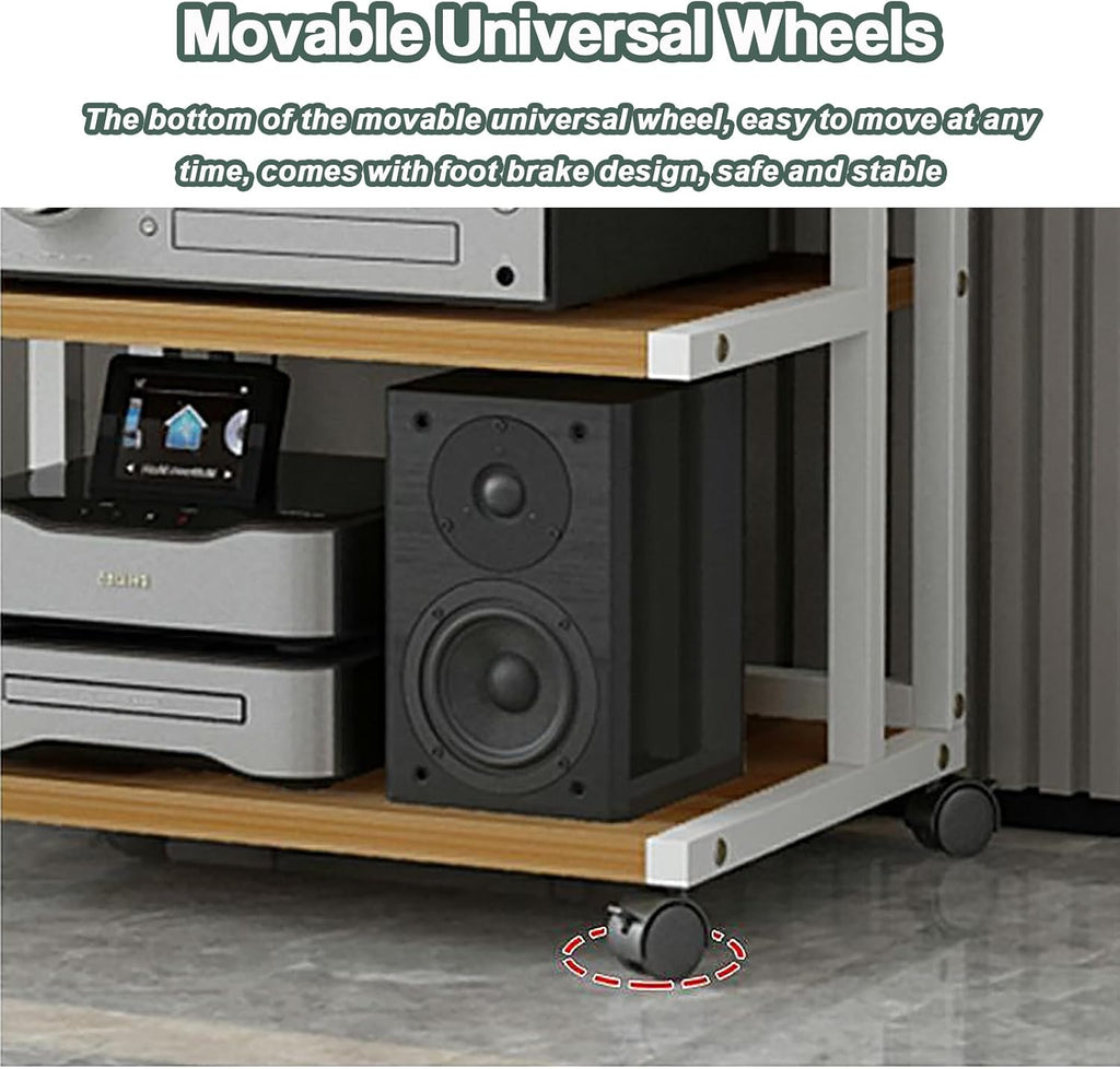 Movable AV Media Stand, 3 Tier Walnut Audio Rack, Modern Entertainment Center Shelving, Stereo Cabinet for Media Storage, Stylish 3/4/5 Tier Tower Organizer