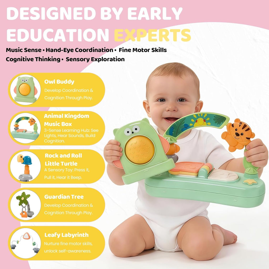 Time Followers® 6-in-1 Baby Activity Center | 4 Stage Montessori-Inspired Toys | Grow Stationary Standing Toddler Table | Jumpers & Bouncers | Must Have for Boy & Girl 6, 12, 24+ Month Old (Pink)