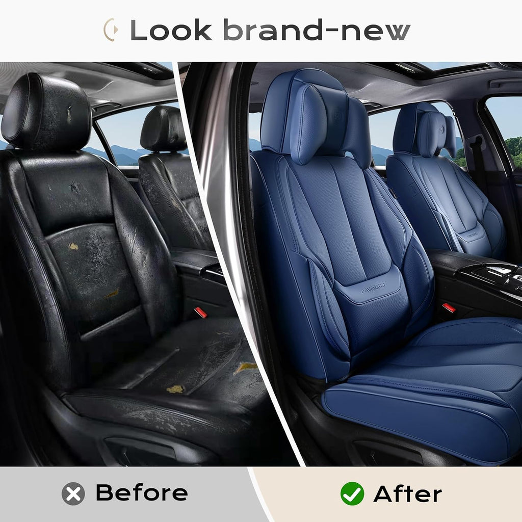 Coverado Seat Covers Full Set, 5 Seats Seat Covers for Cars, Waterproof Nappa Leather Car Seat Covers with Head Pillow, Seat Protectors Car Seat Cushion Universal Fit for Most Cars (Blue)
