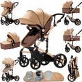 2 in 1 Baby Stroller, Convertible Foldable Standard Stroller, Reversible Pushchair Infant Buggy Carriage, Portable High Landscape Pram for Toddler Newborn, Aluminum Alloy (2US588-KHAKI)