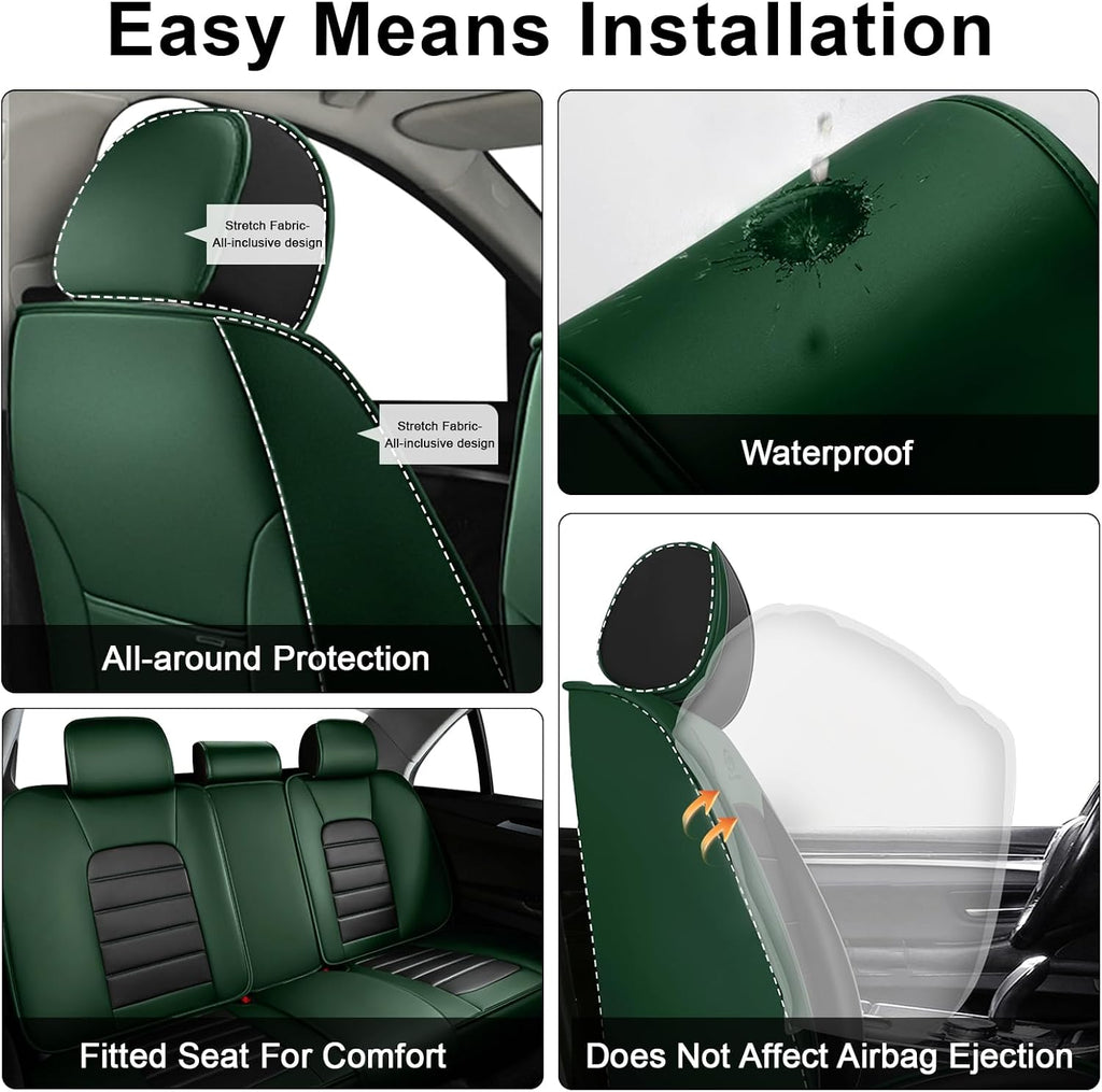 2 Car Seat Covers for Subaru Outback 2000-2026 Breathable Leather,Waterproof Car Seat Protectors with Comfort Headrest Pillows,Automotive Vehicle Cushion with Storage Pockets (Luxury,Green)