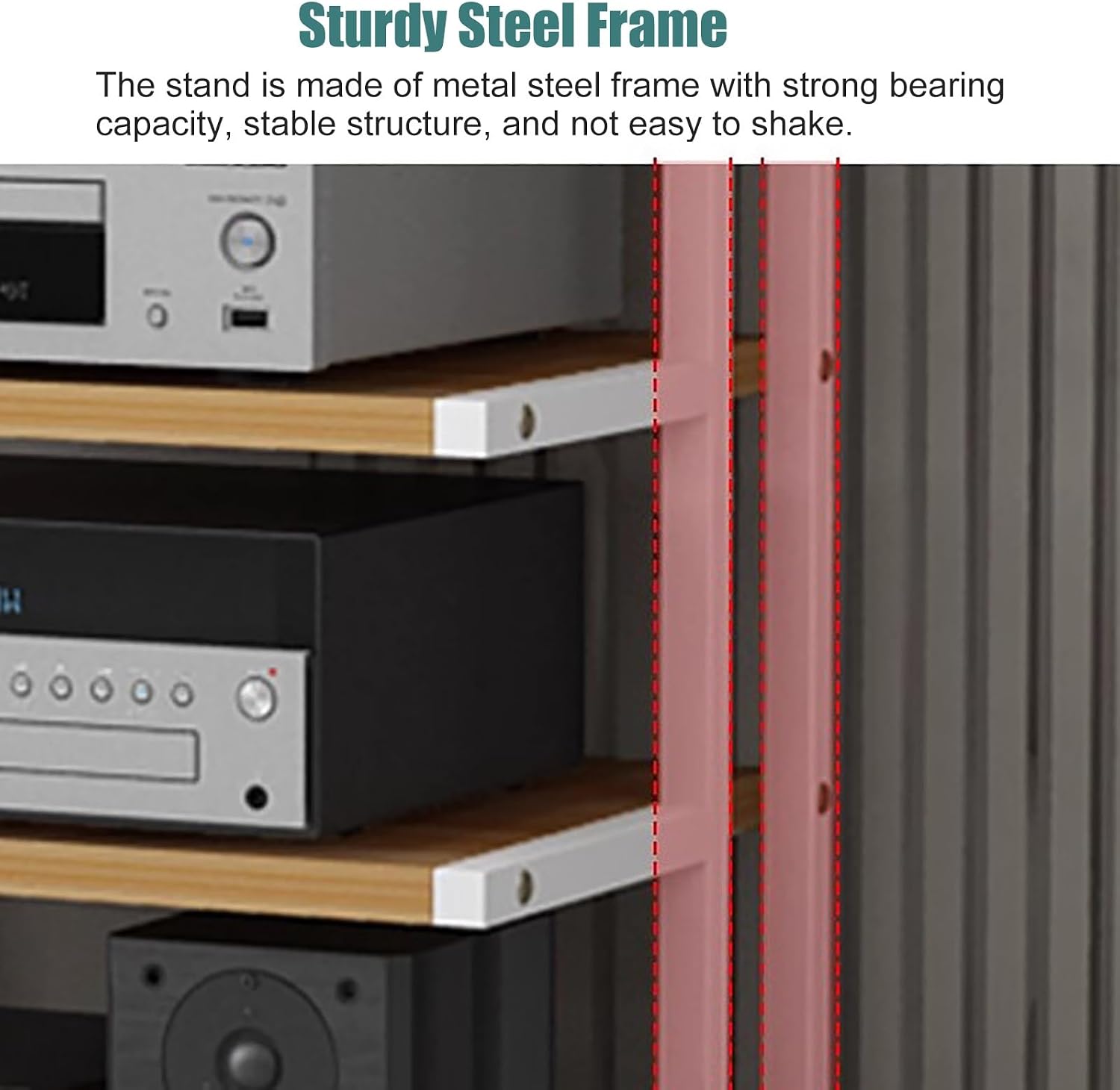 Audio Component Rack Tower Media Stereo Stand Equipment Shelf with Wheels, 3/4/ 5 Layer Steel Heavy Duty Home Entertainment System Organizer Holder (5 Tier b)