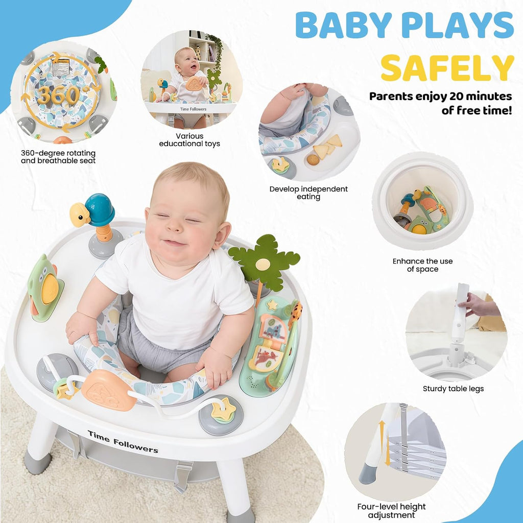 Time Followers® 6-in-1 Baby Activity Center | 4 Stage Montessori-Inspired Toys | Grow Stationary Standing Toddler Table | Jumpers & Bouncers | Must Have for Boy & Girl 6, 12, 24+ Month Old (White)