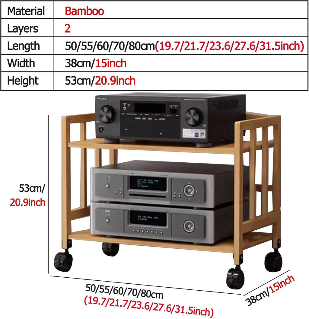 Modern 2-Tier Record Player Stand - Heavy Duty Audio Rack with Adjustable Shelves, Stylish Media Tower for Speakers & Stereo Systems, 50cm Long, Color Options Available