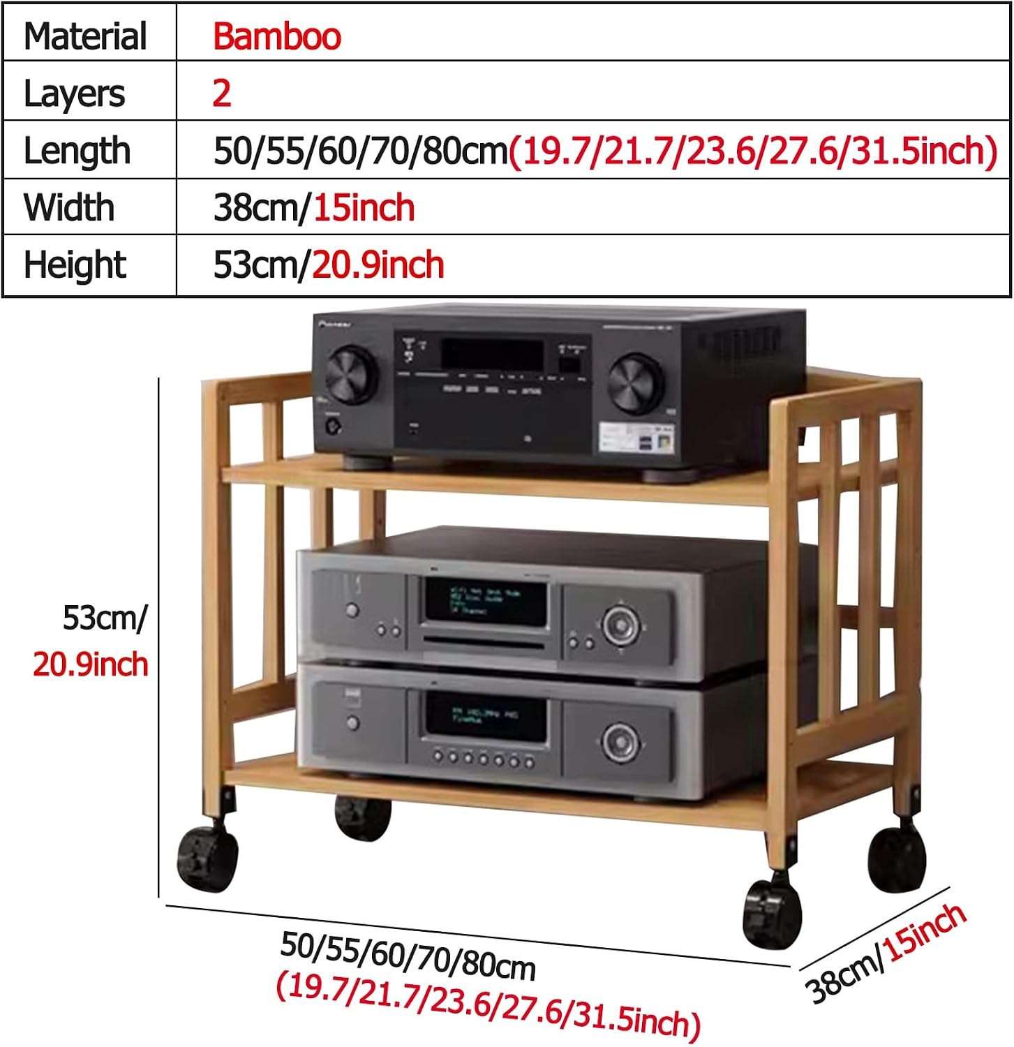 Stylish 2/3/4/5-Tier Modern Record Player Stand - Heavy Duty Audio Rack & Media Storage Tower with Adjustable Shelves for Stereo Speakers - 21.7-Inch Long Cabinet (Color Options)