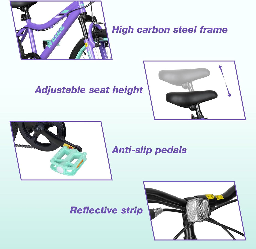 WEIZE 20 24 Inch Kids Mountain Bike,Kids Bike for Girls Age 6-14 Year Old,6 Speed Kid Bicycle with Front Suspension Fork,Adjustable Seat Height,High-Carbon Steel Frame,Ideal for Girl Adventurers