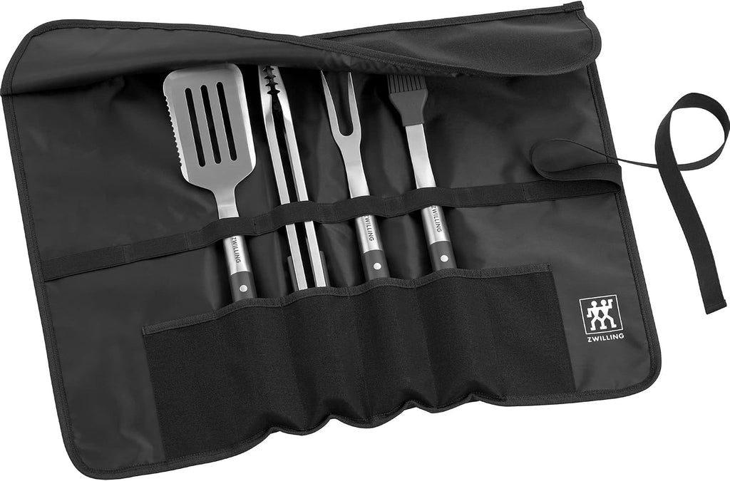 ZWILLING BBQ+, 5-pc Grill Tool Set, Grill Spatula, Grill Tongs, Grill Fork, Basting Brush, Chef's Wrap, Made from Durable and Corrosion-Resistant Stainless Steel, Travel Friendly, Easy-to-Clean
