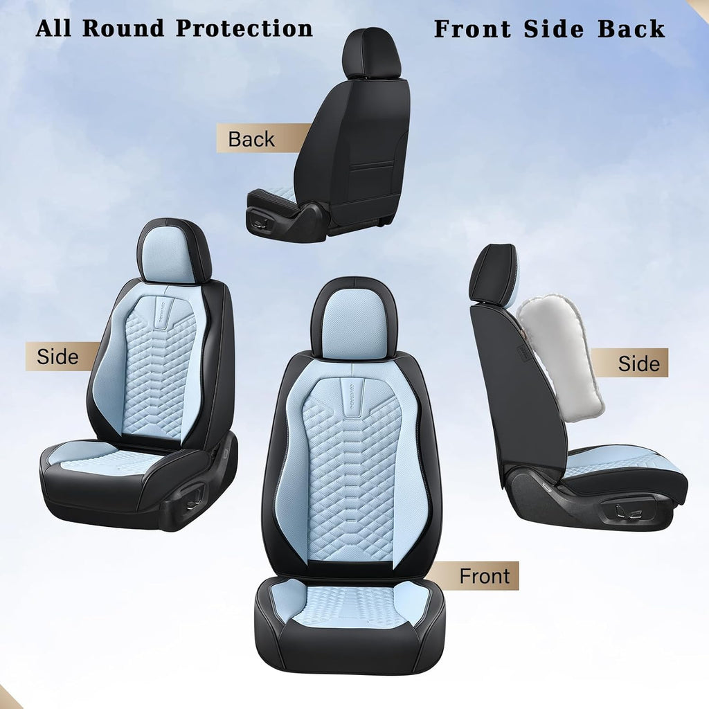 Coverado Seat Covers, Leather Seat Covers for Front Seats, Black and Blue Car Seat Covers, Waterproof Car Seat Protectors, Auto Seat Cushion, Front Driver Seat Cover Universal Fit Most Cars SUV