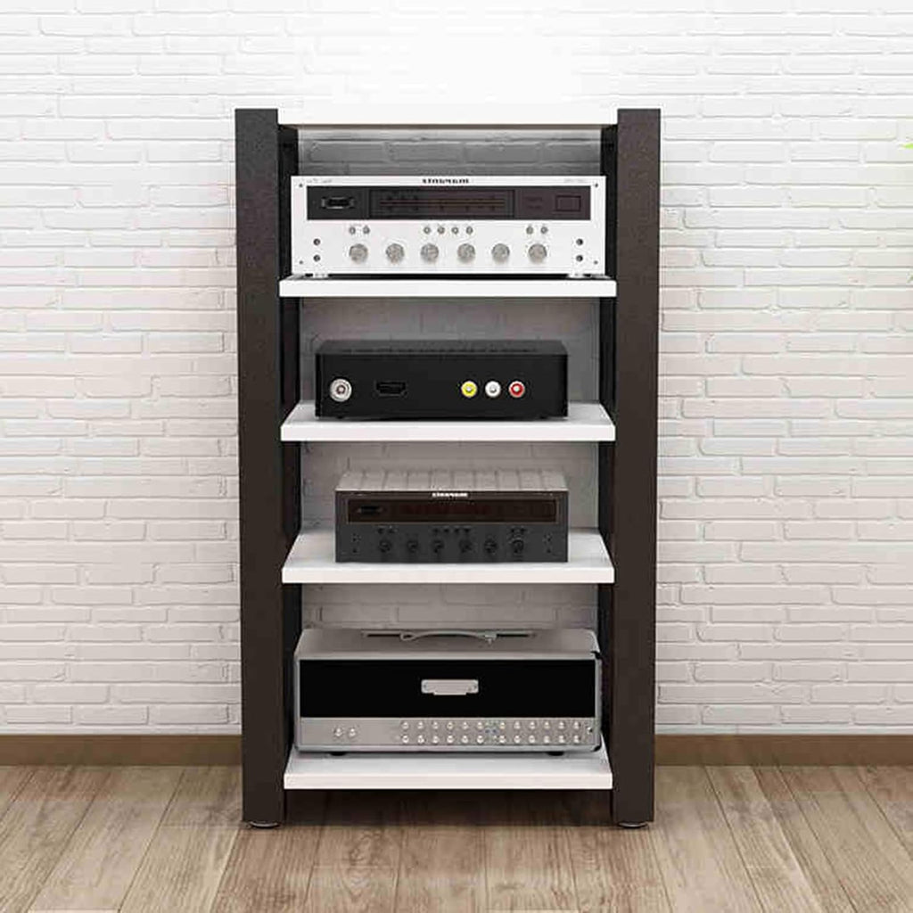 Corner Tv Stand with Ample Storage 5Tier Audio Rack Adjustable Shelves Media Console for Home Theater & Recording Roomwhite Av Cabinet for Tv & Stereo Equipment,White,5 Tier