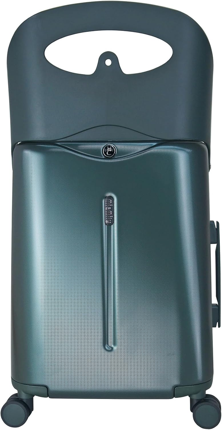 MiaMily Kids Ride-On Carry-On Suitcase with Foldable Seat, Safety Belt, TSA Lock, 4 Double Spinner Wheels, Hard Shell Cabin Luggage, 43L, Forest Green