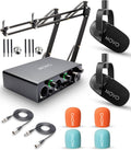 Movo Podcast Equipment Bundle for 2 with USB Audio Interface and 2 CastMic Dynamic Podcast Microphone Bundle with Mic Boom Arms for Podcasting, Streaming, and Musicians - Podcast Kit for Computers