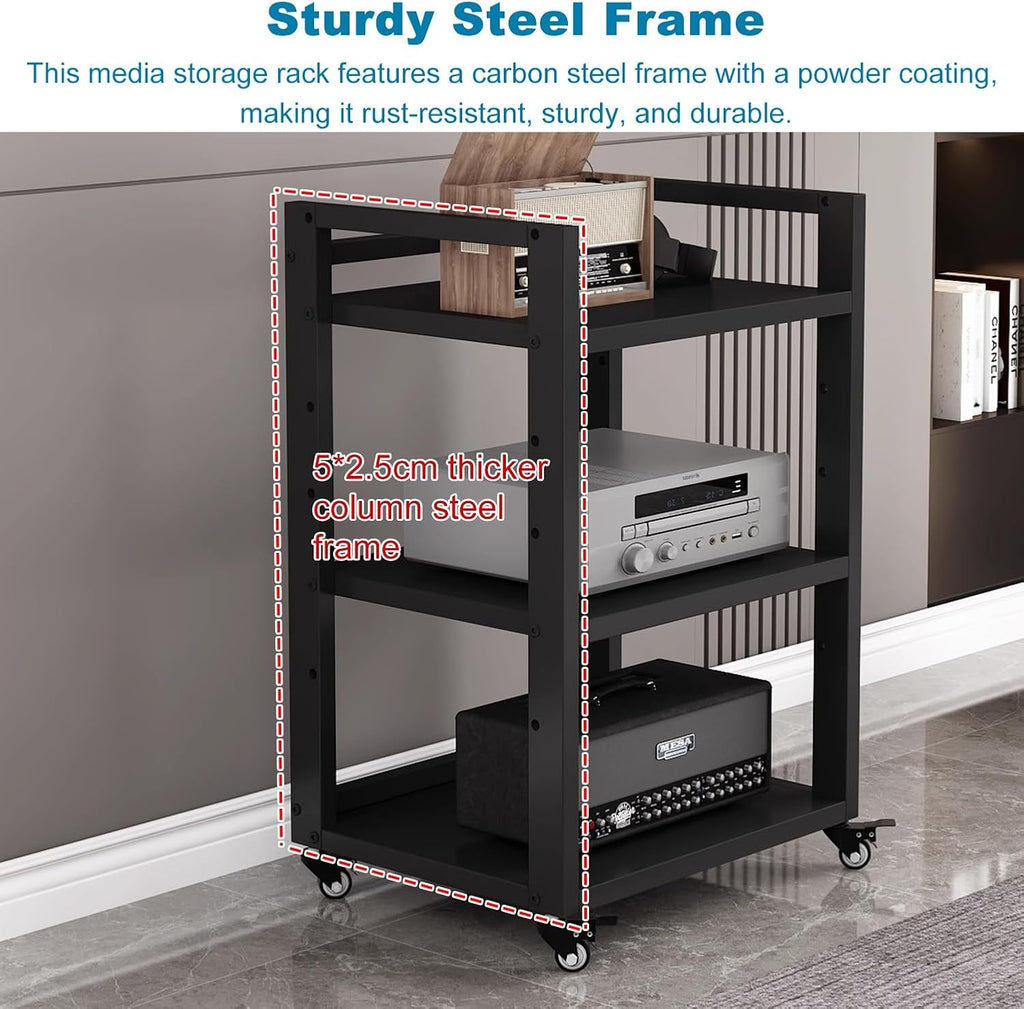 6 Tier Audio Rack Tower, Heavy-Duty AV Media Stand, Adjustable Shelves, Media Storage Cabinet for Amplifier, Record Players, Audio-Visual Equipment(Teak)