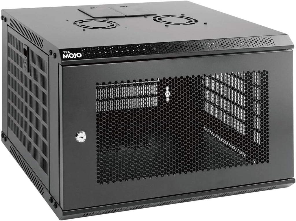 Tecmojo 6U Wall Mount Rack Network Cabinet for 19' IT Equipment,with Lockable Mesh Door and Side Panels,Cooling Fan,450mm Depth (Standard 6U/450mm Deep), Mesh/Black