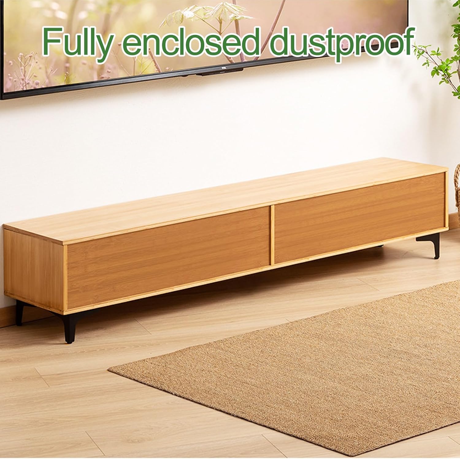 Bamboo TV Stand with Sliding Door, Storage Low Cabinet, Home Audio and Video Entertainment Equipment Control Center, for 32-65 Inch TVs (Color : Natural, Size : 160CM/63IN_Two Doors)