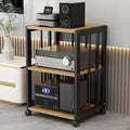 AV Component Media Stand - Adjustable Media Storage Cabinet with 3 Tiers, Movable Audio Rack, Sturdy Steel Frame, 200 Kg Load Capacity, Black & Natural Finish, 50x40x69cm