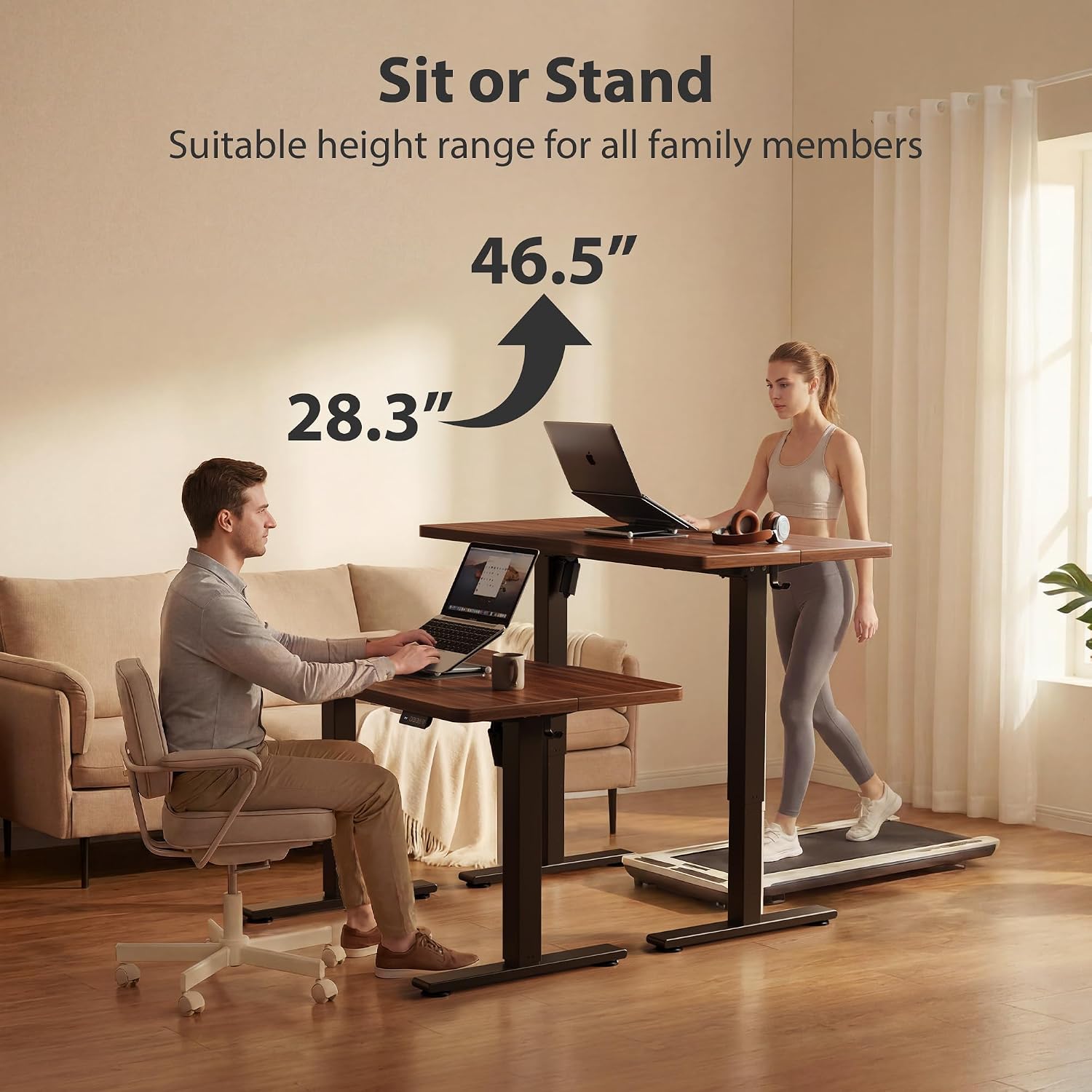 Cubiker Standing Desk, 48x24 Inches Sit Stand Home Office Desk, Electric Stand up Desk, Adjustable Desk with Splice Board, Black Frame/Black Walnut Top