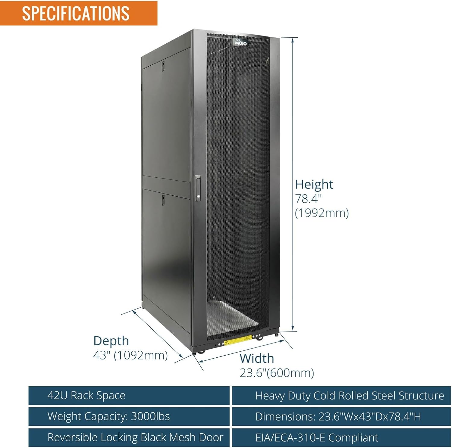 Tecmojo 42U Server Rack Cabinet - PRE-Assembled 24inch Width 43inch Depth IT Network Equipment Cabinet Rack Enclosure with Casters - 3000lbs Weight Capacity