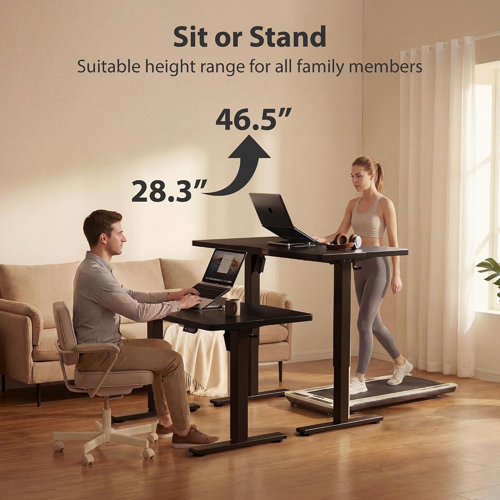 Cubiker Standing Desk, 55x24 Inches Sit Stand Home Office Desk, Electric Stand up Desk, Adjustable Desk with Splice Board, Black Frame/Black Top