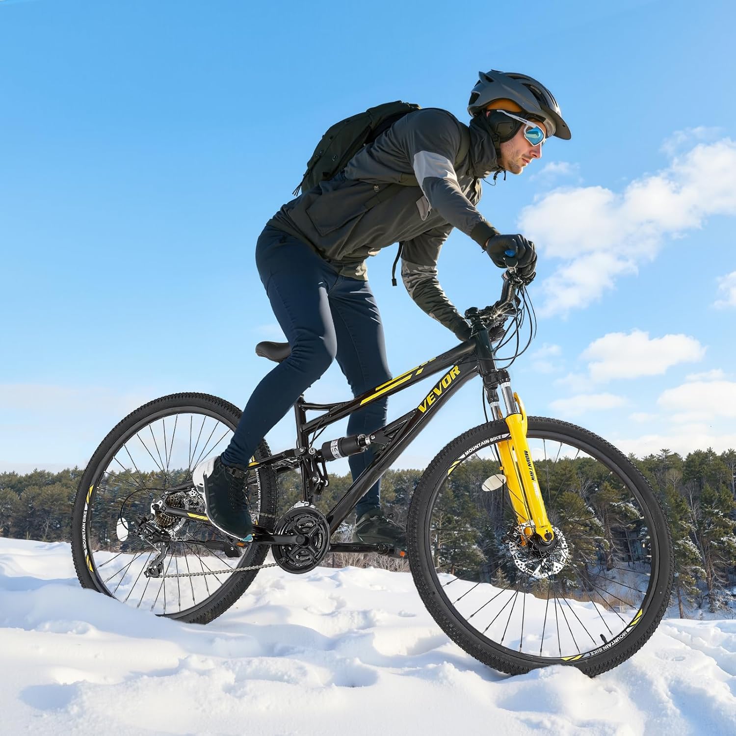 VEVOR Mountain Bike for Men/Women, 20'/26'/29' Sizes, 7/21/24 Speed Twist Shifting, Front or Dual Suspension, Dual Disc Brakes, Comfort Saddle, Sleek Colors