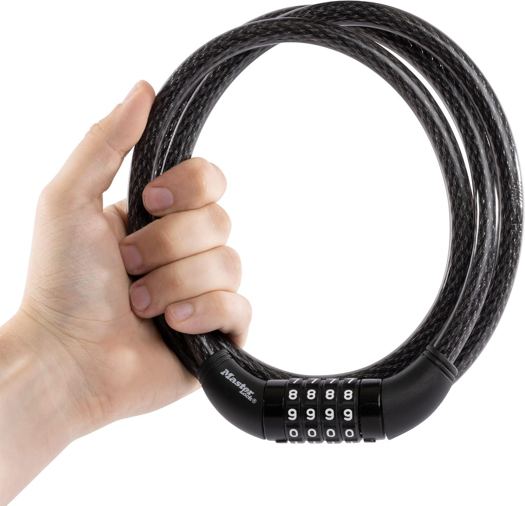 Master Lock Black Set Your Own Combination Bike Lock, Metal Cable_Lock has a Weather Resistant Vinyl Coating for Outdoor Durability, 5 Feet Long, 8370D (Pack of 6)