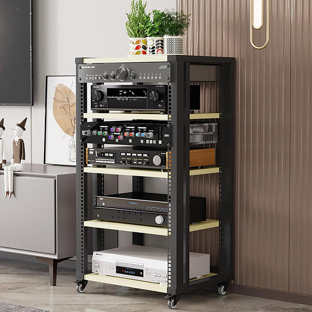 Media Console 5-TierAV Media Stand Audio Rack Tower with Adjustable Shelves, AV Equipment Cabinet Display Stand for Living/Gaming/Recording Room(Yellow)