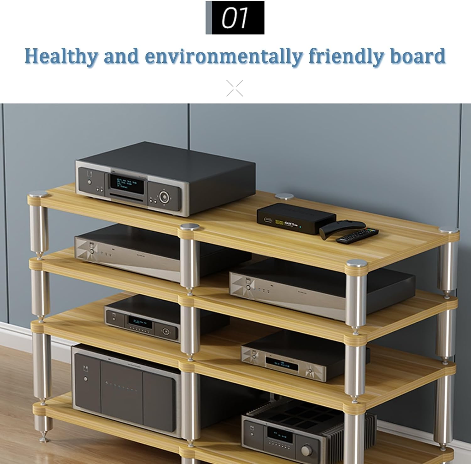 YVYKFZD 2/3/4-Tier AV Media Stand, Stand Audio Rack Corner Component Cabinet, Open Stereo Cabinet with Shock-Absorbing Feet, Power Amplifier Shelf Equipment(Size:White 3 Tier-47.2'X18.9'X24.8')