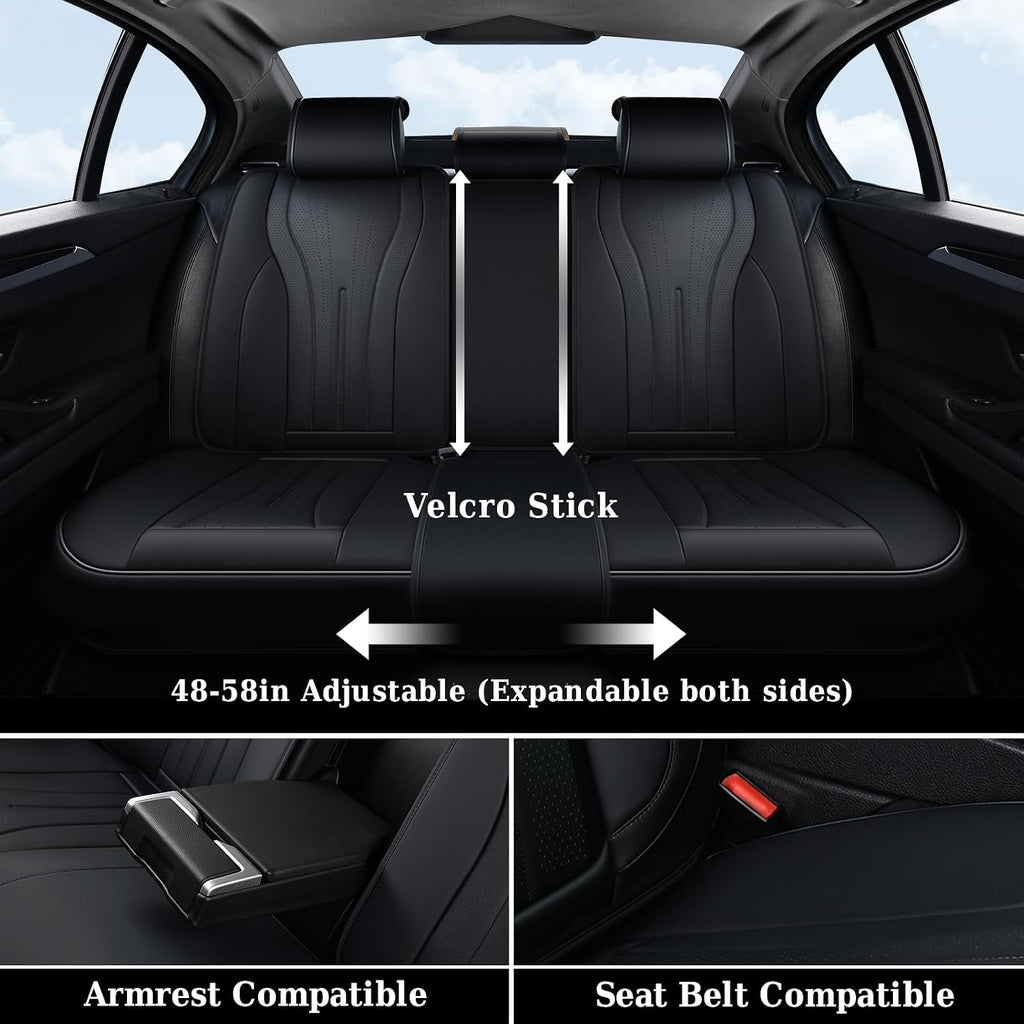 Coverado Car Seat Covers Full Set, Black Leather Seat Cover for Cars, Luxury Waterproof Seat Cover, Front and Back Car Seat Protector Car Seat Cushion Universal Fit for Most Cars