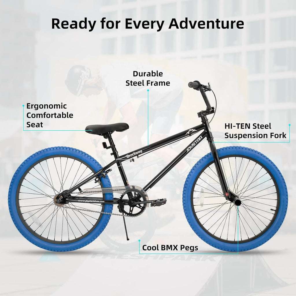 JOYSTAR Brockway Freestyle Kids BMX Bikes 20' 24' Kids Bicycles for 6-14 Years Old Boys Girls and Beginner-Level Riders 2 Pegs Multiple Colors