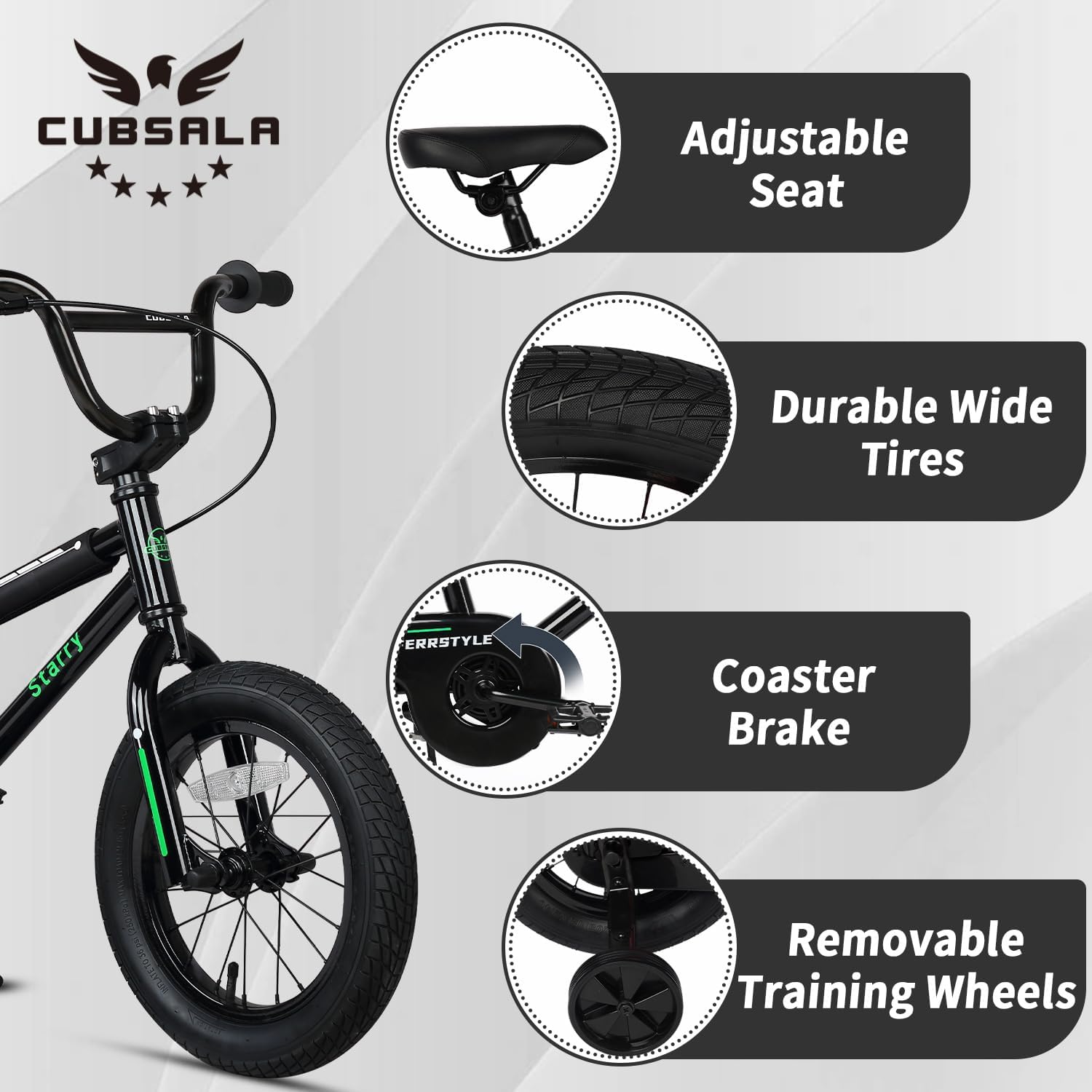 cubsala 12 14 16 18 Inch Kids Bike BMX Style Bicycle with Training Wheels Coaster Brake for 2-10 Years Old Toddlers Boys Girls Multiple Colors