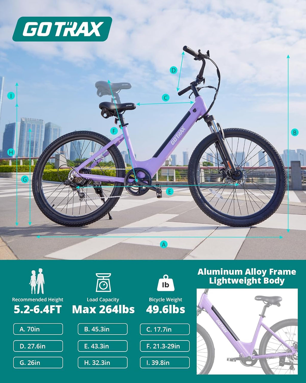 Gotrax Dolphin 26' Electric Bike, Max Range 30Miles(Pedal-assist1) & 20Mph Power by Peak 500W, 5 Pedal-Assist Levels & Front Suspension, 7-Speed&Boost Mode, City E-Bike for Adult, Step-Thru Bicycle