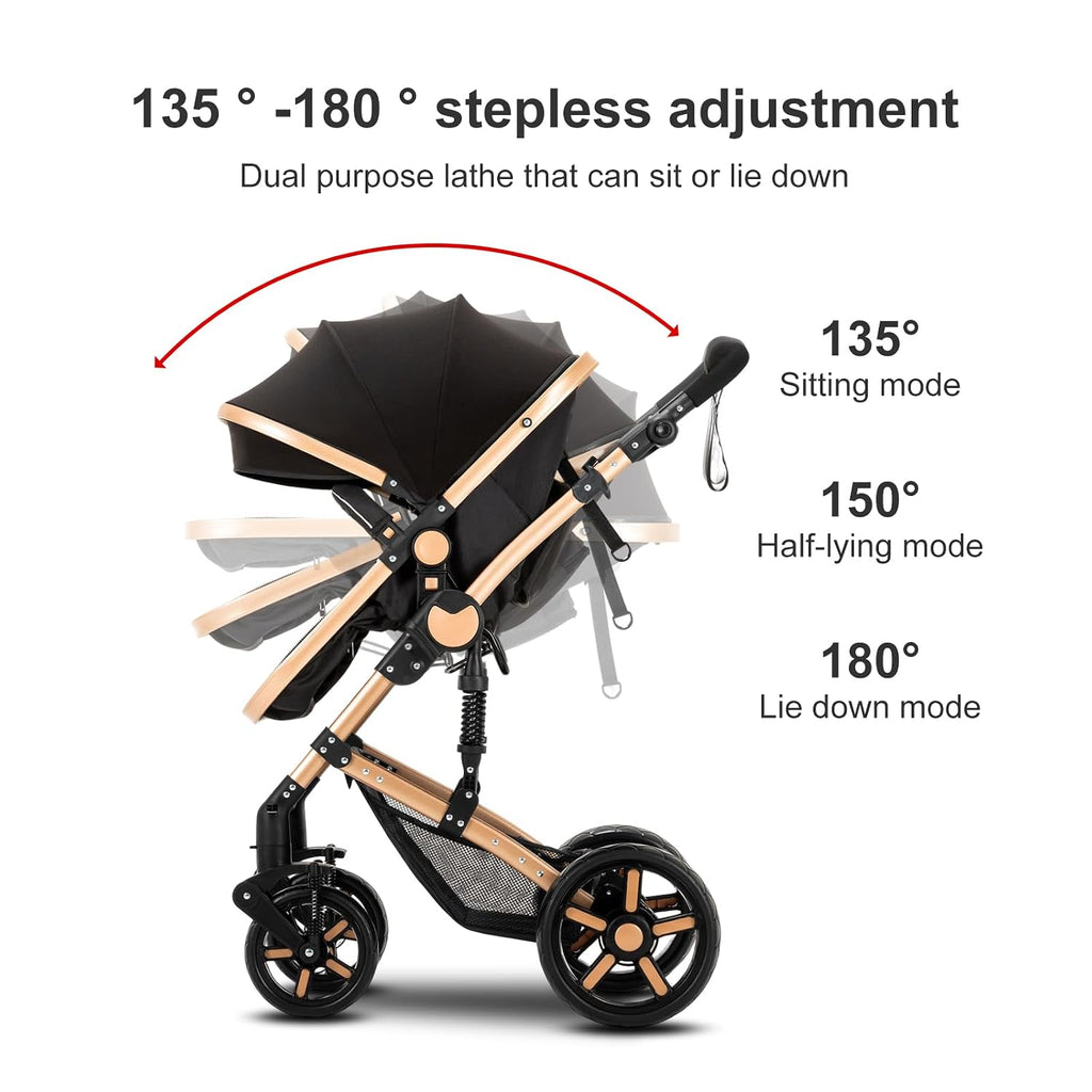 Nine point nine 2 in 1 Baby Stroller, Reversible Convertible Infant Stroller of One-Click Folding, Newborn Travel Strollers Toddler Standard Pram Carriage (2US588-KHAKI)