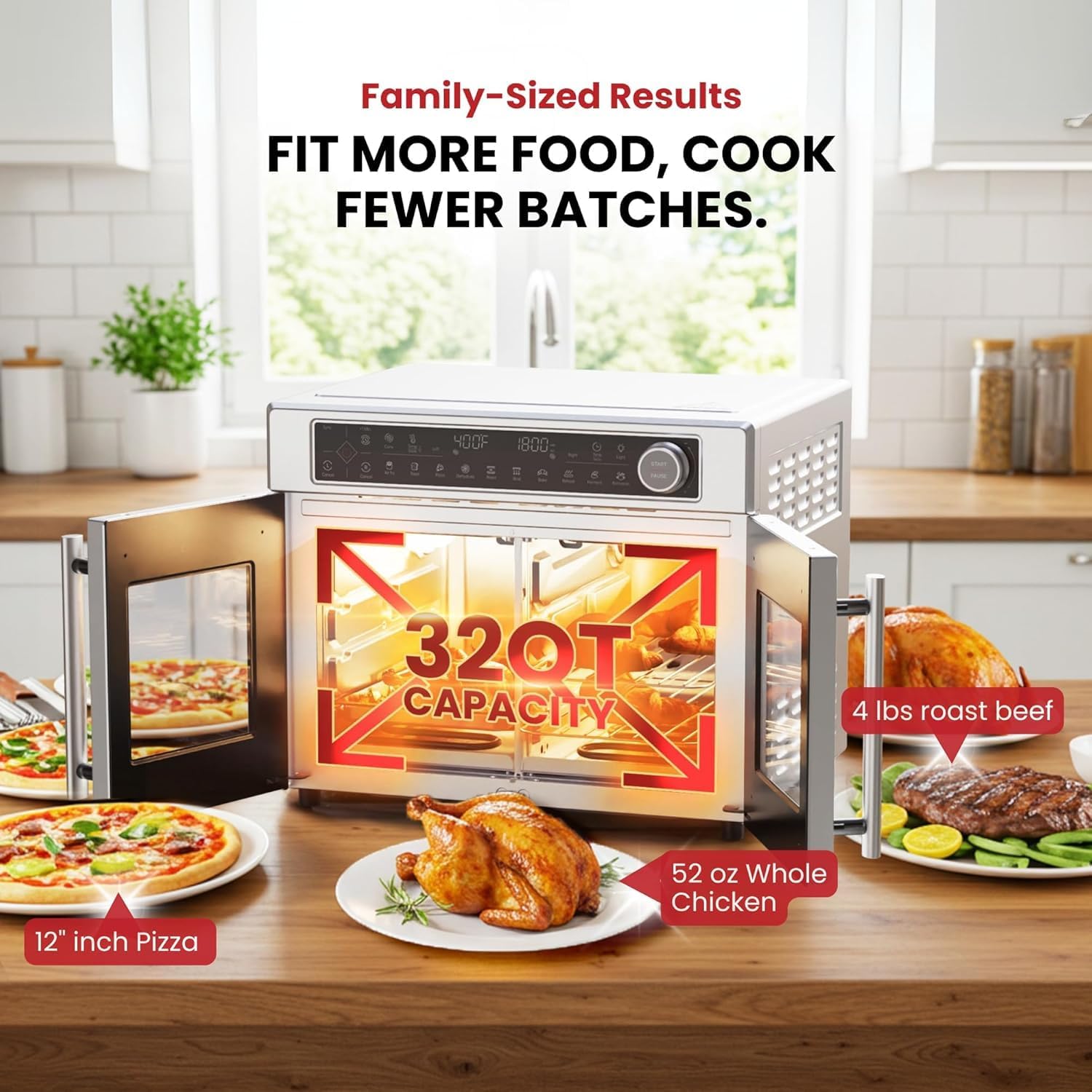 Magic Mill Ultra-Premium Air Fryer Toaster Oven Combo With Independent Dual-Zone Technology, Extra Large 32QT French Door Stainless Steel Convection Oven, Next-Gen Patent Technology, 13 accessories