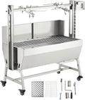 GarveeTech 37in Stainless Steel Electric Rotisserie Grill - 132LB Capacity for Whole Pig & Lamb, Charcoal Spit Roaster with Wind Screen, 50W Motor & Lockable Casters, Outdoor Camping BBQ