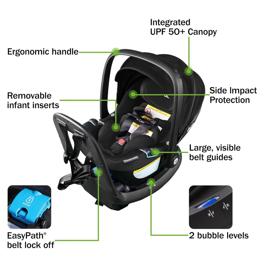 Diono LiteClik30 RXT SafePlus Infant Car Seat and Base, Rear-Facing for Infants 4-30lbs, SafePlus Engineering, with Infant Insert, UPF 50+ Sunshade (Black Storm)